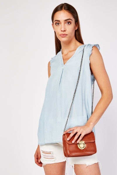 V-Neck Frill Trim Sleeveless Top