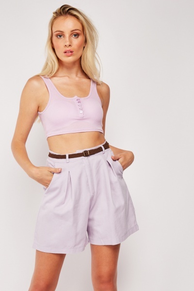 High Waist Pleated Lilac Shorts
