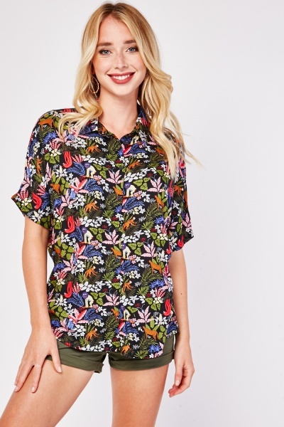 Tropical Print Short Sleeve Shirt