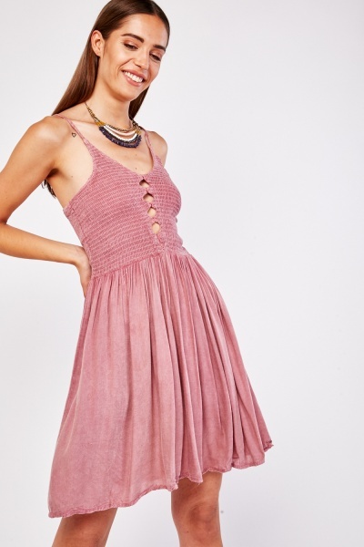 Cut Out Shirred Skater Dress