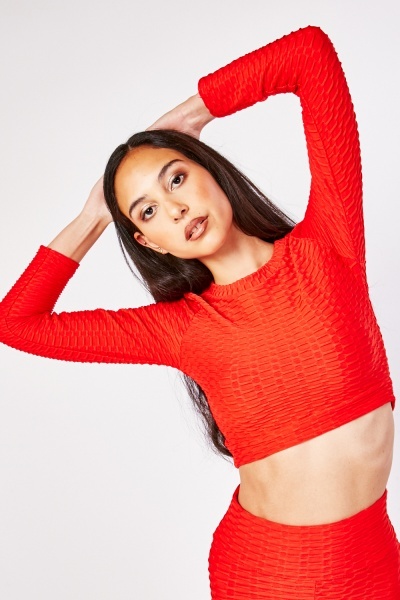 Textured Long Sleeve Crop Top