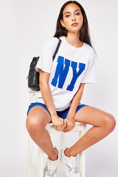 Textured NY Top And Shorts Set