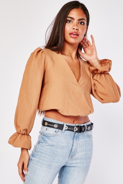 Wrap Long Sleeve Crop Top