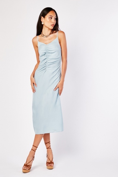 Ruched Front Slip Maxi Dress