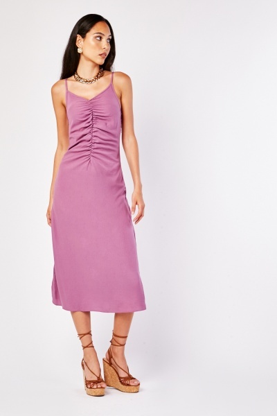 Ruched Front Slip Maxi Dress