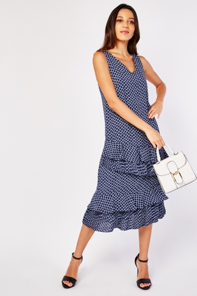 Printed Pleated Tiered Dress