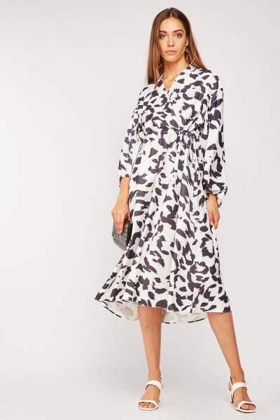 Printed Wrap Midi Swing Dress