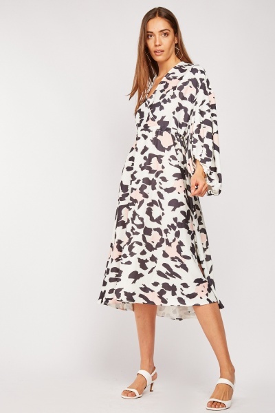 Printed Wrap Midi Swing Dress