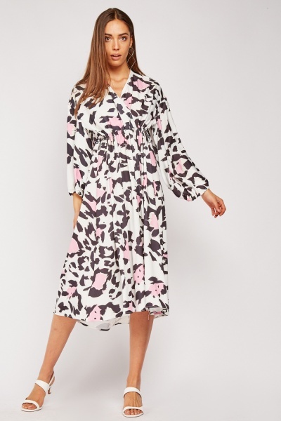 Printed Wrap Midi Swing Dress