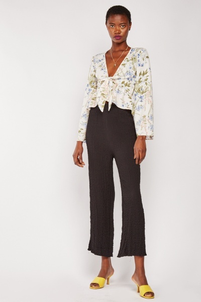 Textured Wide Leg High Waist Trousers