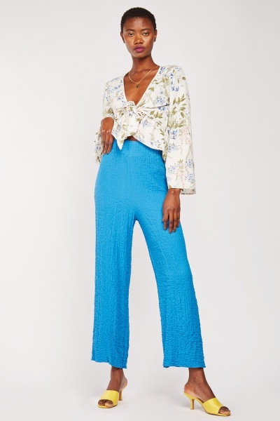 Textured Wide Leg High Waist Trousers