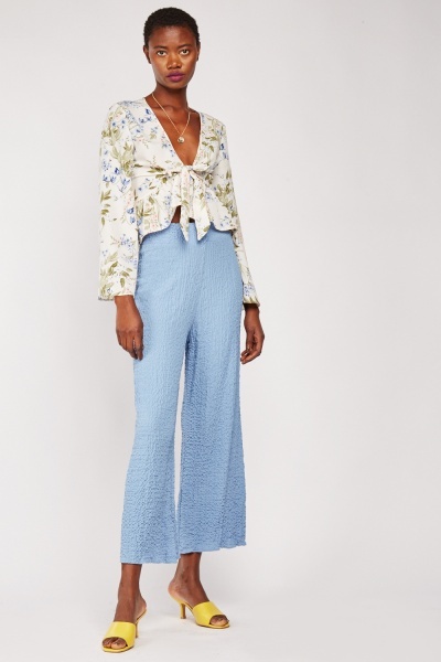 Textured Wide Leg High Waist Trousers