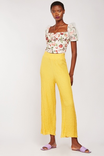 Textured Wide Leg High Waist Trousers