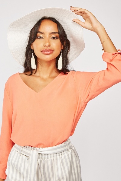 V Neck Coral Blouse