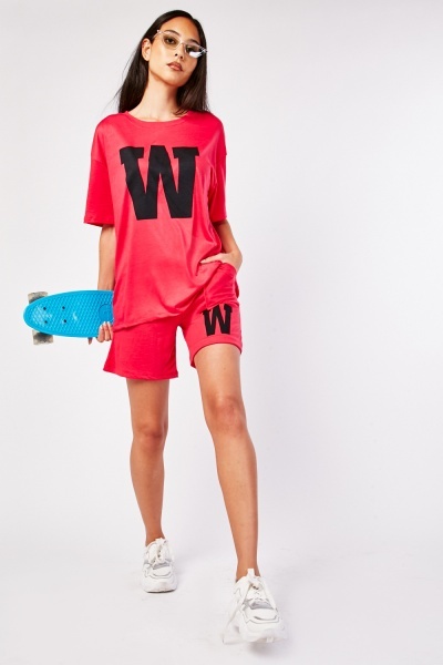 Letter Front T-Shirt And Shorts Set