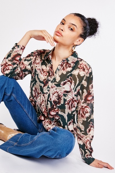 Printed Sheer Chiffon Shirt