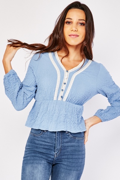 Textured Crochet Trim Blouse