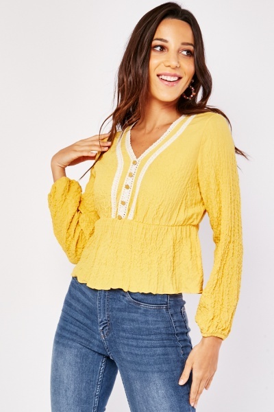 Textured Crochet Trim Blouse