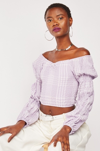 Textured Gingham Crop Blouse