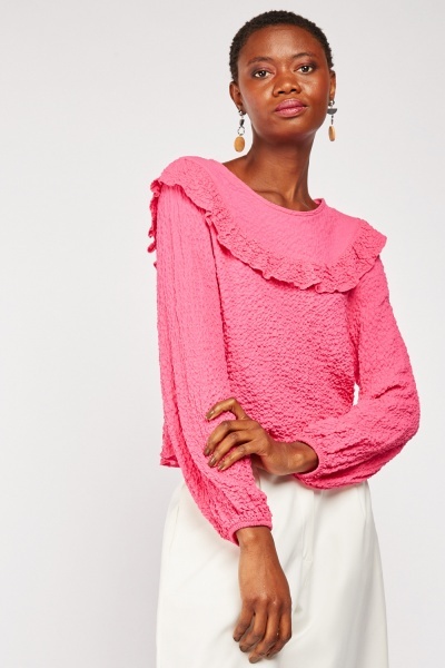 Crinkled Ruffled Neck Blouse