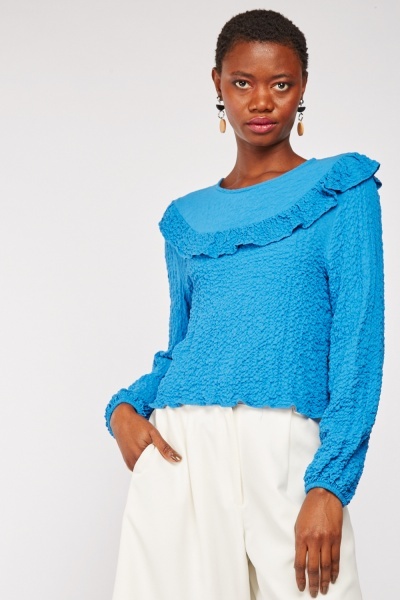 Crinkled Ruffled Neck Blouse