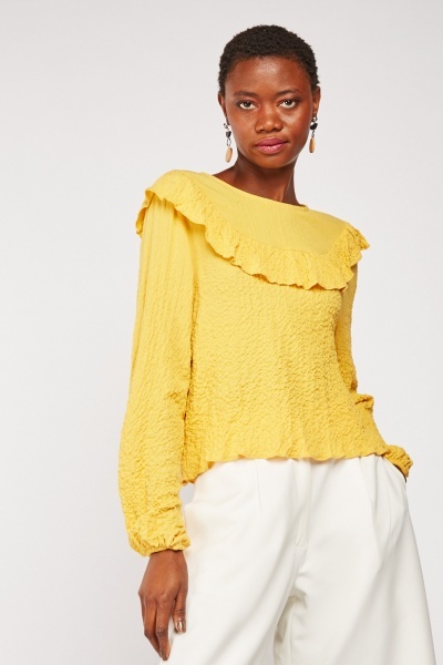 Crinkled Ruffled Neck Blouse