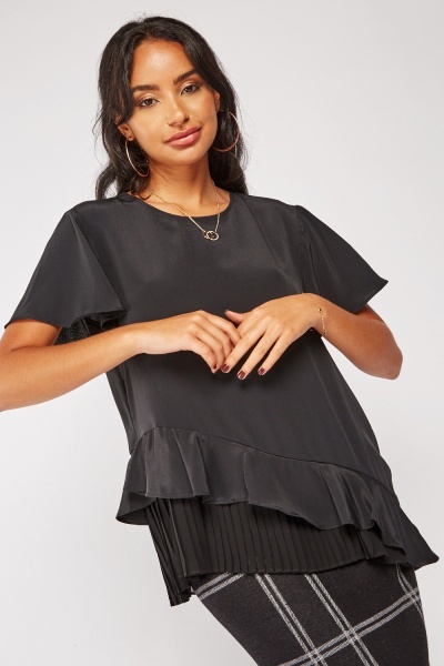 Pleated Chiffon Hem Top