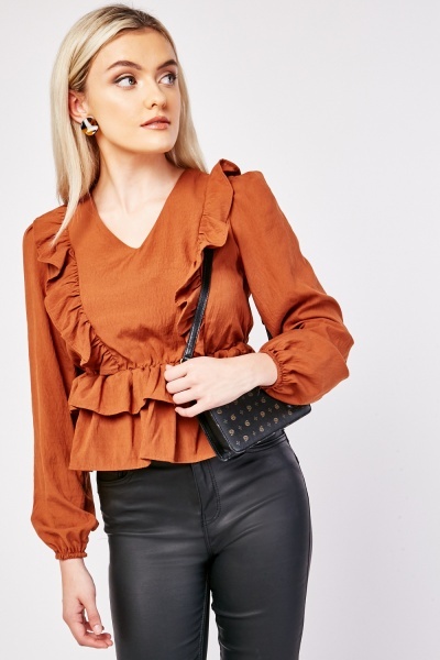 Ruffle Trim V Neck Blouse