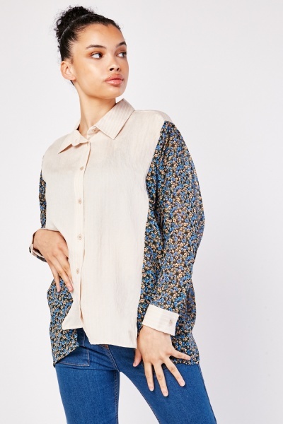 Striped Floral Contrast Shirt