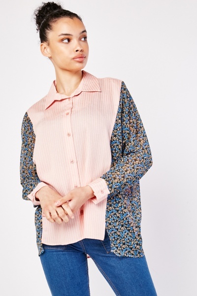 Striped Floral Contrast Shirt