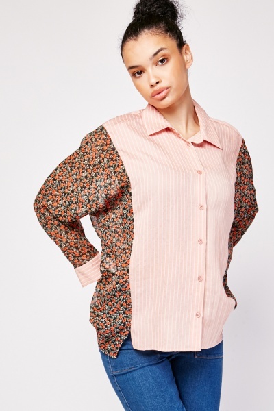 Striped Floral Contrast Shirt