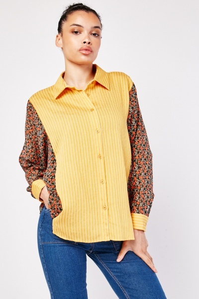 Striped Floral Contrast Shirt