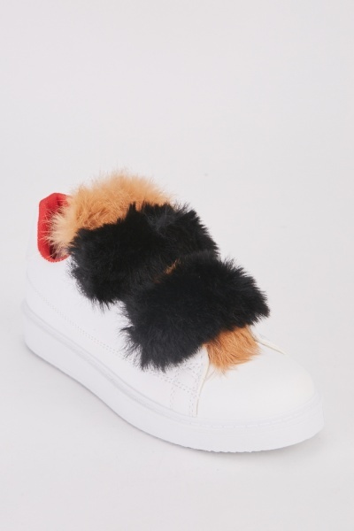 Faux Fur Trim Low Top Trainers