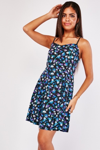 Floral Print Strappy Swing Dress