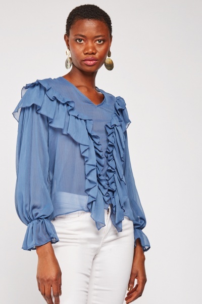 Frilled Sheer Blouse