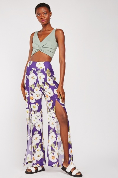 Printed Front Slit Trousers