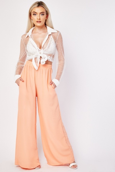 Wide Leg Textured Trousers