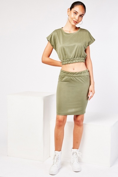 Elasticated Crop Top And Mini Skirt Set