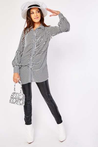 Ruched Striped Long Shirt