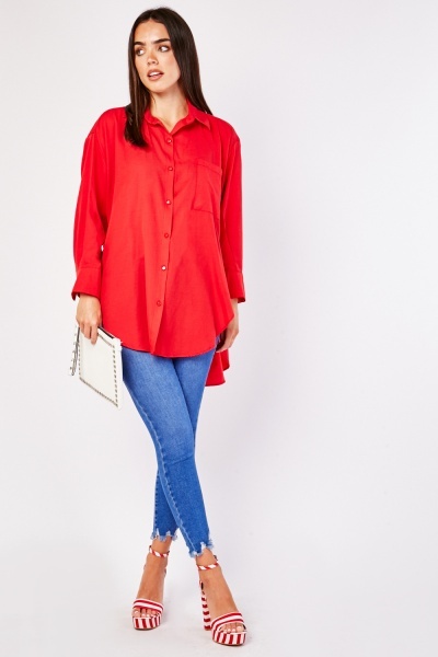 Single Front Pocket Dip Hem Shirt