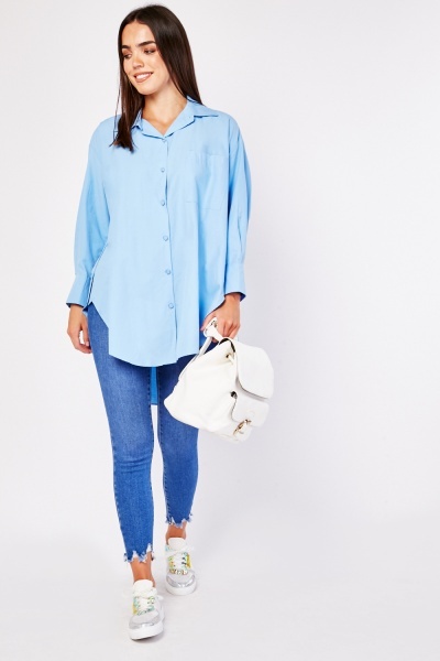 Single Front Pocket Dip Hem Shirt