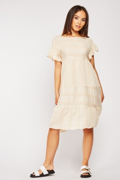 Textured Ruffle Sleeve Tunic Dress