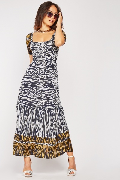 Contrasted Zebra Print Maxi Dress