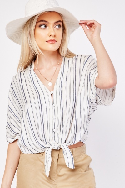 Button Front Striped Blouse