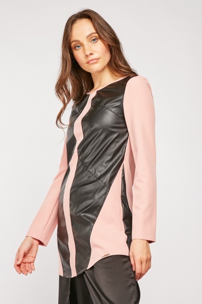 Faux Leather Contrast Tunic Top