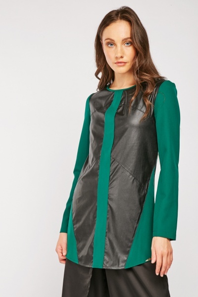 Faux Leather Contrast Tunic Top