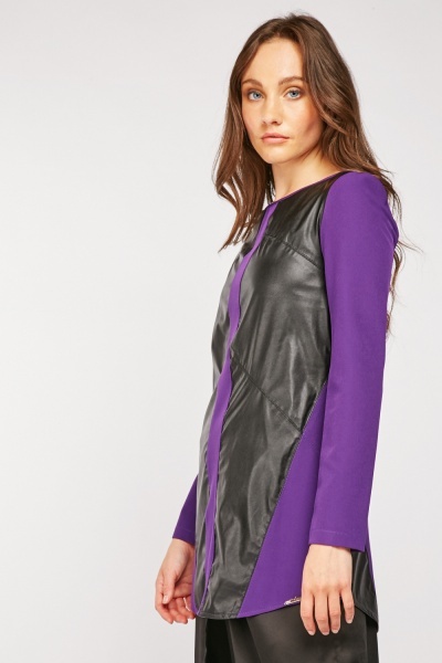 Faux Leather Contrast Tunic Top