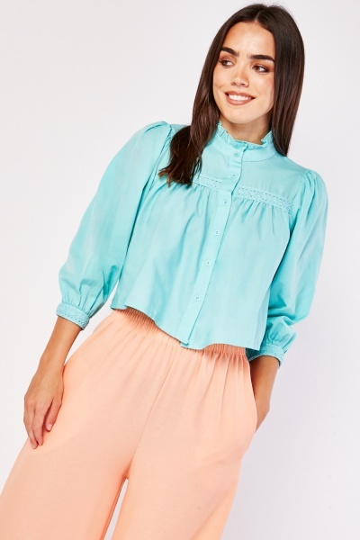 Ruffle Crochet Trim Frilly Blouse