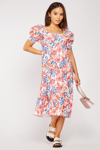 Ruffle Trim Floral Smock Dress