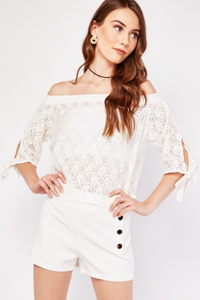 Tie Up Sleeve Lace Off Shoulder Top